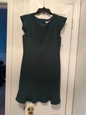 LOFT Forest Green Cap-Sleeve Midi Dress with Ruffle Hem
